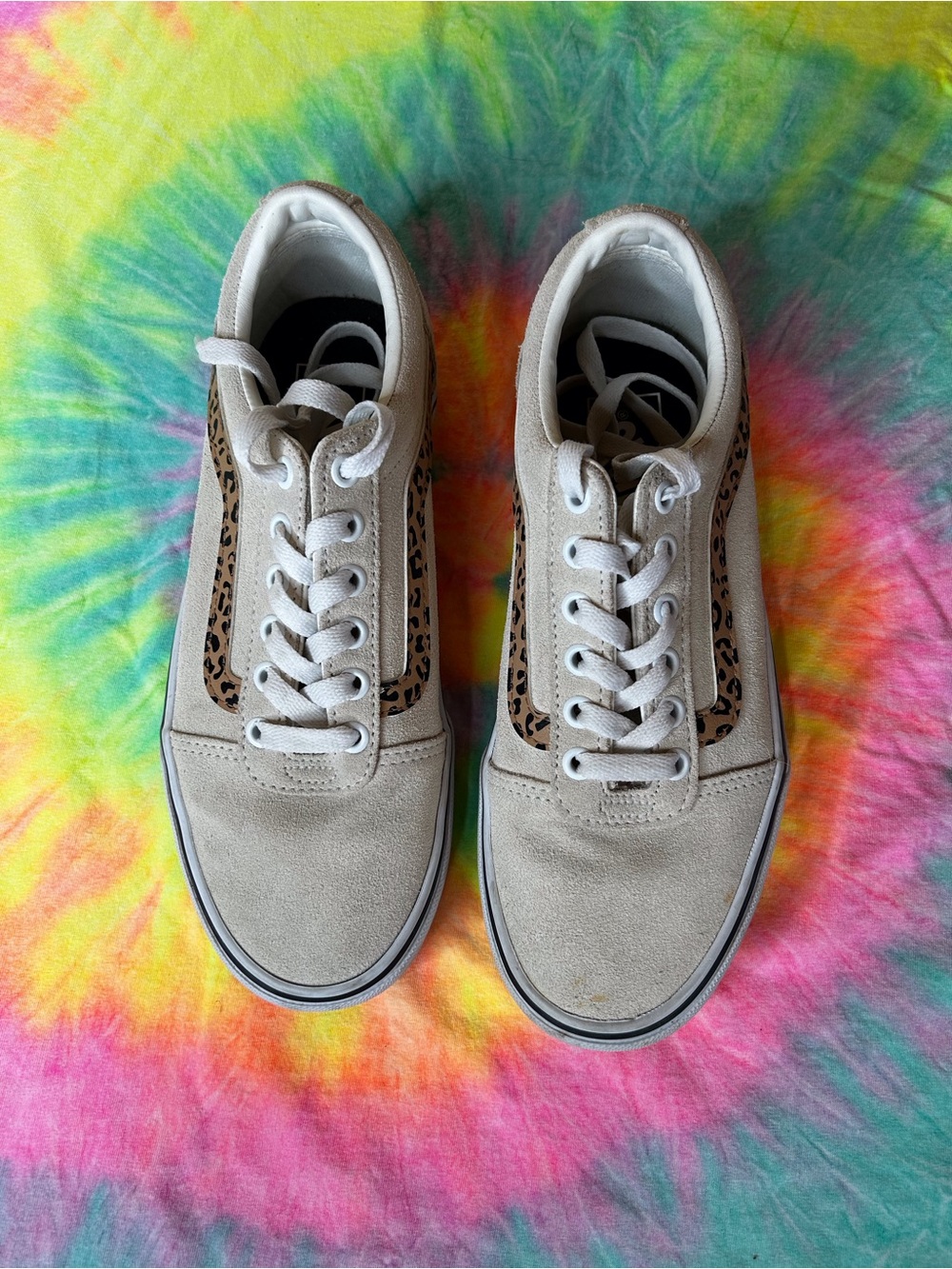Vans Beige Suede Sneakers with Leopard Side Stripe